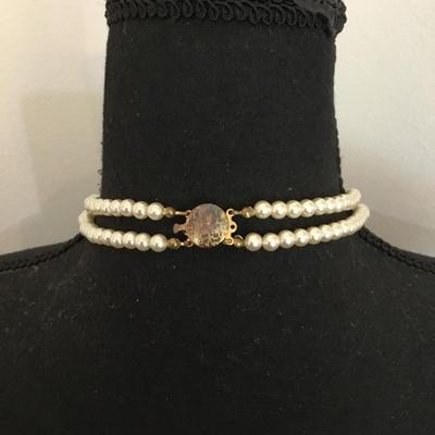 Vintage, faux, pearl rhinestone collar statement, necklace