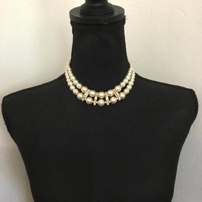 Vintage, faux, pearl rhinestone collar statement, necklace