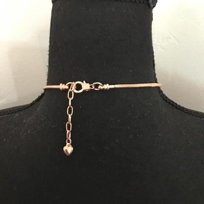 Beautiful very nice rose gold, toned, enamel charm and rhinestone charm heart necklace, charm beads