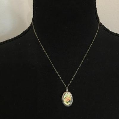 Vintage, silver plated, floral, locket necklace
