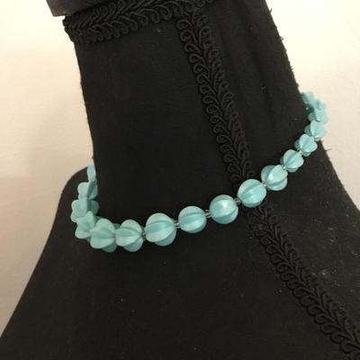 Beautiful vintage ice, blue beaded choker necklace