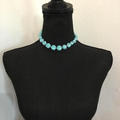 Beautiful vintage ice, blue beaded choker necklace
