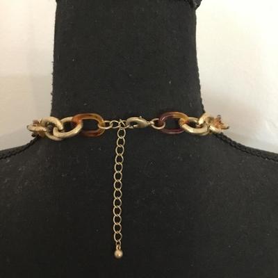 Gold tone, faux, tortoise, shell chain, link, necklace