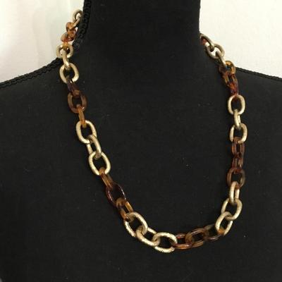 Gold tone, faux, tortoise, shell chain, link, necklace