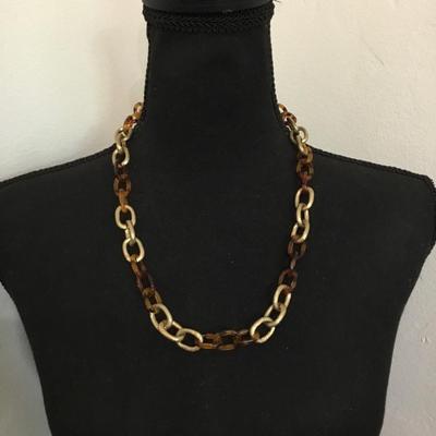 Gold tone, faux, tortoise, shell chain, link, necklace