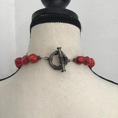 Beautiful, vintage, red, coral beaded necklace