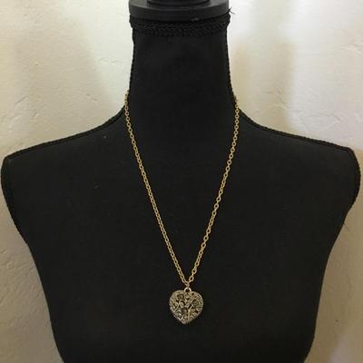 Vintage, silver and gold, toned, puffy, heart vintage necklace