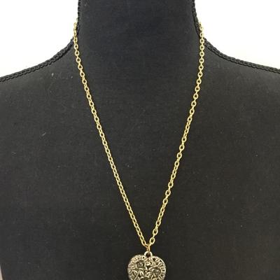 Vintage, silver and gold, toned, puffy, heart vintage necklace