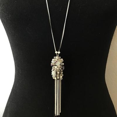 Beautiful Black and white chain rhinestone, crystal rhinestone, tassel necklace very beautiful