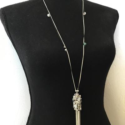 Beautiful Black and white chain rhinestone, crystal rhinestone, tassel necklace very beautiful