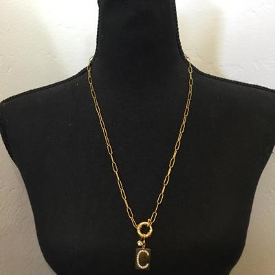 Beautiful stainless steel crystal rhinestone letter C toggle fashion necklace