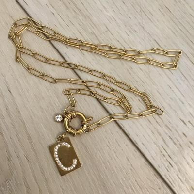 Beautiful stainless steel crystal rhinestone letter C toggle fashion necklace