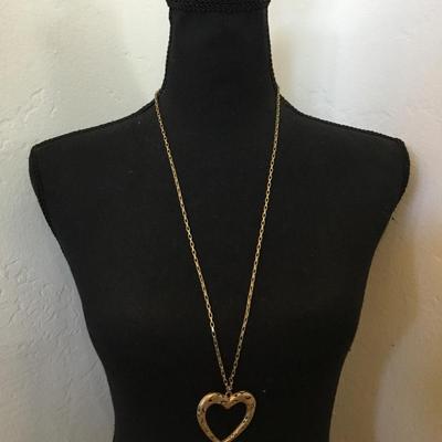 Vintage satin, gold, toned, heart pendant necklace