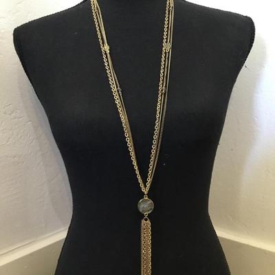 Natasha Gold tone, faux Abbelone Shell, statement, necklace