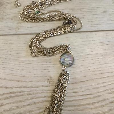 Natasha Gold tone, faux Abbelone Shell, statement, necklace