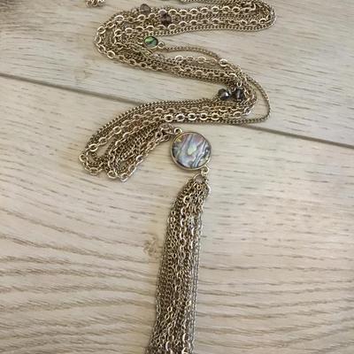 Natasha Gold tone, faux Abbelone Shell, statement, necklace