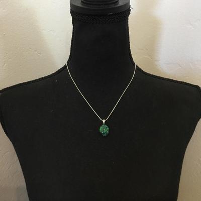 Beautiful glass pendant necklace silver tone chain