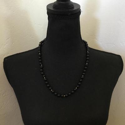 Beautiful, vintage, black onyx, stone bead necklace,