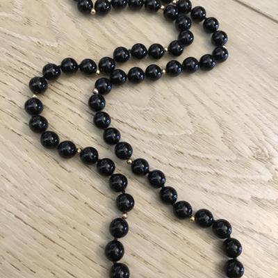 Beautiful, vintage, black onyx, stone bead necklace,