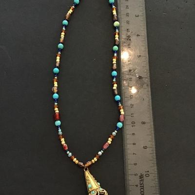 Sale Photo Thumbnail #51: Very nice vintage ethnic multicolored stone necklace. Please see attached photos.