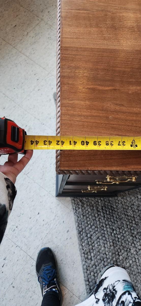 Sale Photo Thumbnail #26: Excellent refinish desk. Painted in very dark navy with mahogony stained from and top. Beautiful rope detail