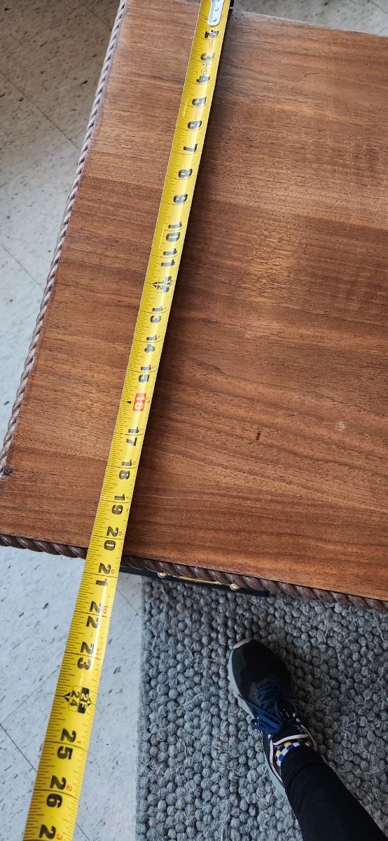 Sale Photo Thumbnail #27: Excellent refinish desk. Painted in very dark navy with mahogony stained from and top. Beautiful rope detail