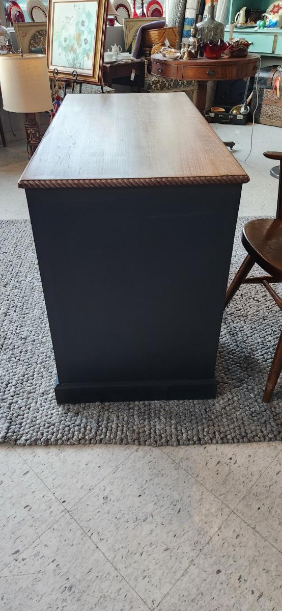 Sale Photo Thumbnail #24: Excellent refinish desk. Painted in very dark navy with mahogony stained from and top. Beautiful rope detail