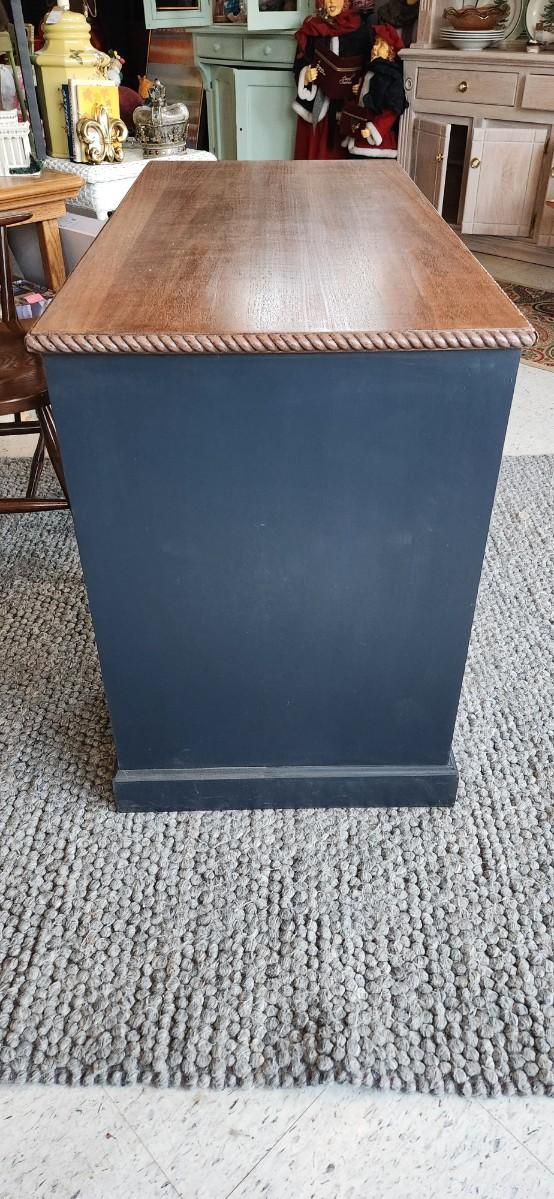 Sale Photo Thumbnail #25: Excellent refinish desk. Painted in very dark navy with mahogony stained from and top. Beautiful rope detail