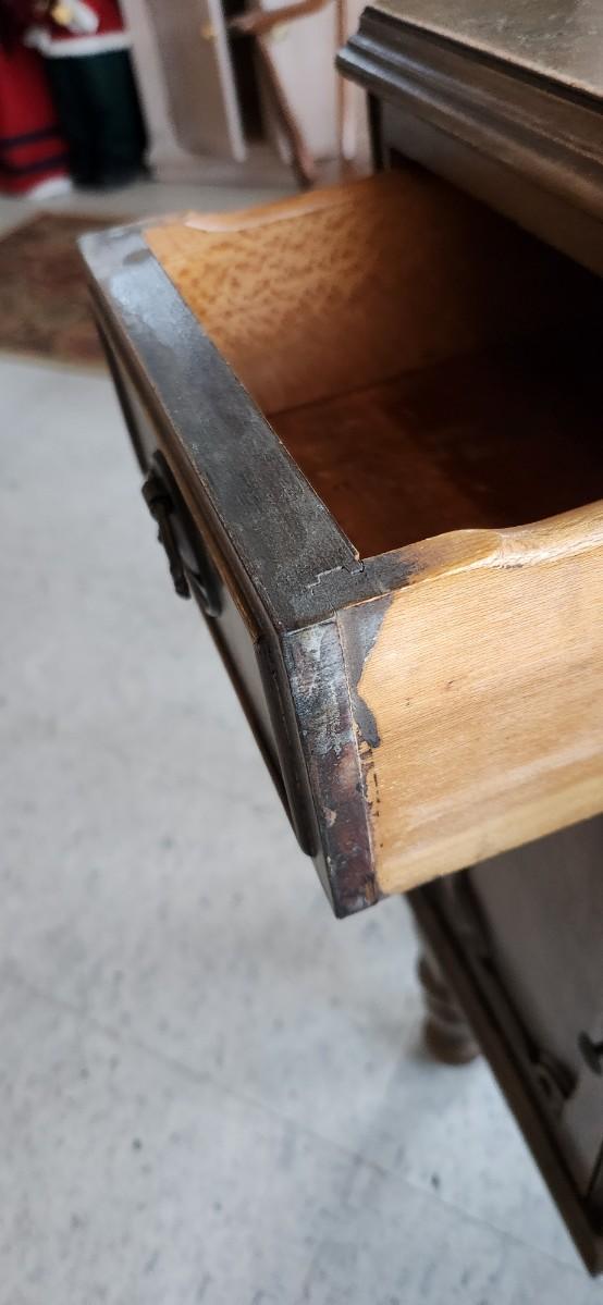 Sale Photo Thumbnail #45: This is an awesome project piece! Vintage ladies writing desk, walnut with original handles and pulls. Needs some love but a fantastic piece of furniture.
