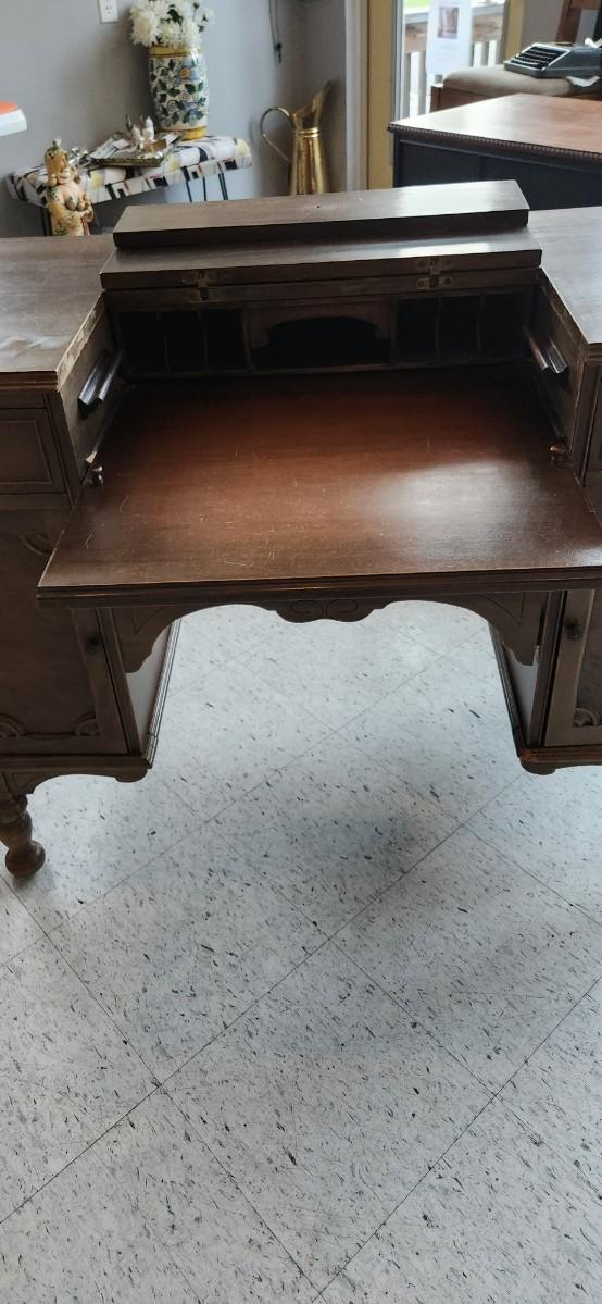 Sale Photo Thumbnail #44: This is an awesome project piece! Vintage ladies writing desk, walnut with original handles and pulls. Needs some love but a fantastic piece of furniture.