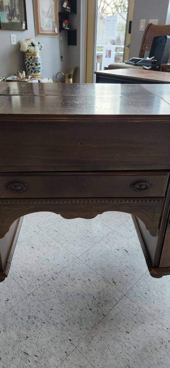 Sale Photo Thumbnail #41: This is an awesome project piece! Vintage ladies writing desk, walnut with original handles and pulls. Needs some love but a fantastic piece of furniture.