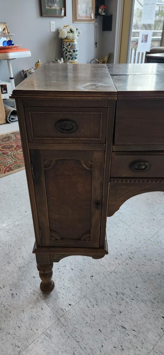 Sale Photo Thumbnail #42: This is an awesome project piece! Vintage ladies writing desk, walnut with original handles and pulls. Needs some love but a fantastic piece of furniture.