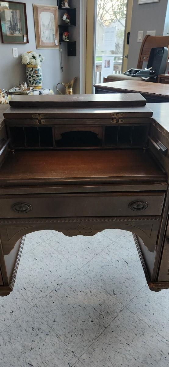 Sale Photo Thumbnail #43: This is an awesome project piece! Vintage ladies writing desk, walnut with original handles and pulls. Needs some love but a fantastic piece of furniture.