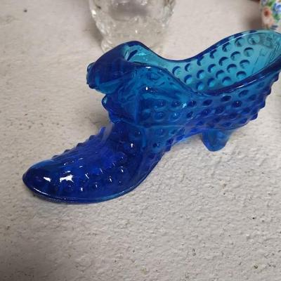 Mess of glassware - some as is- hobnail basket