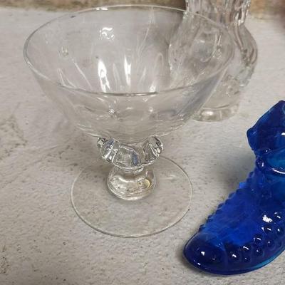 Mess of glassware - some as is- hobnail basket