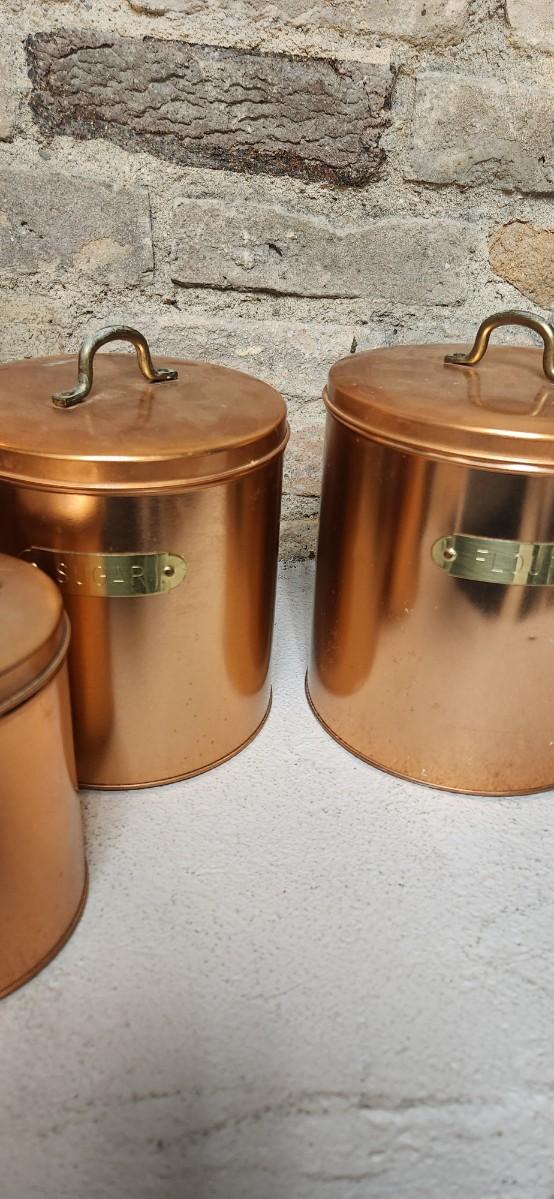 Sale Photo Thumbnail #77: Great set of copper colored aluminum canisters. Pasta, utensils, flour, sugar....