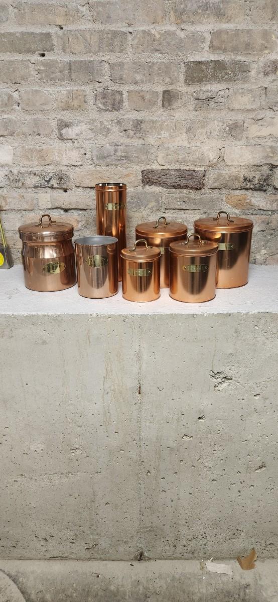 Sale Photo Thumbnail #74: Great set of copper colored aluminum canisters. Pasta, utensils, flour, sugar....