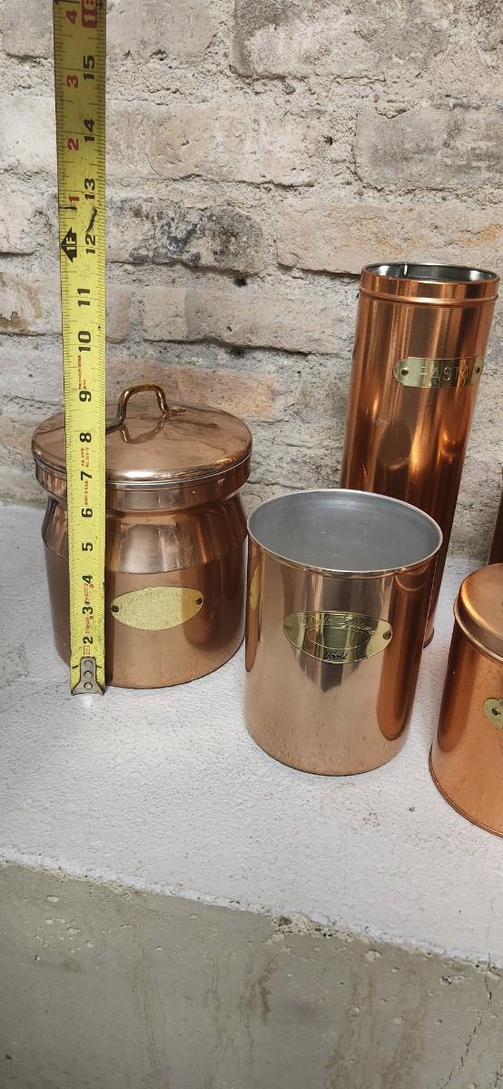Sale Photo Thumbnail #79: Great set of copper colored aluminum canisters. Pasta, utensils, flour, sugar....
