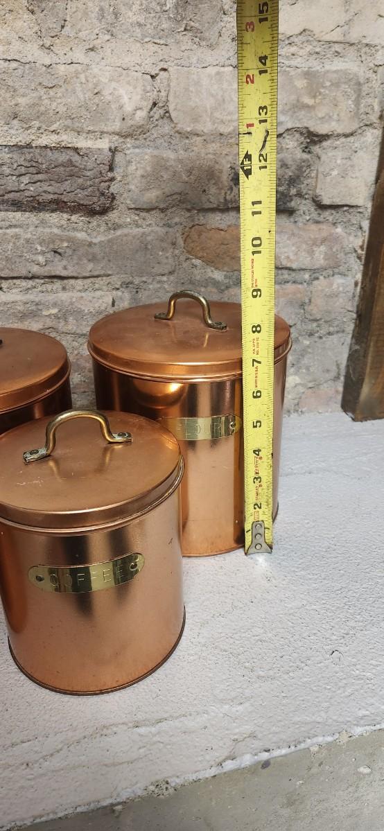 Sale Photo Thumbnail #80: Great set of copper colored aluminum canisters. Pasta, utensils, flour, sugar....