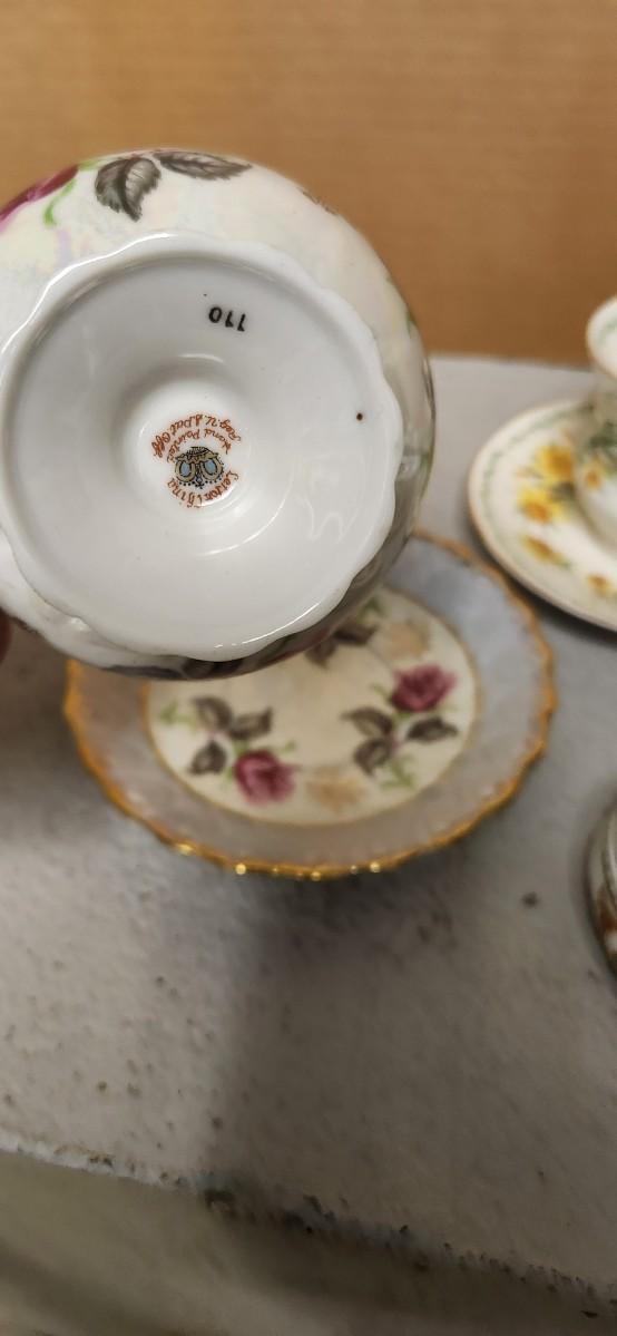 Sale Photo Thumbnail #104: Sweet lot of teacups, a special little reamer, fancy ashtray, darling bell
