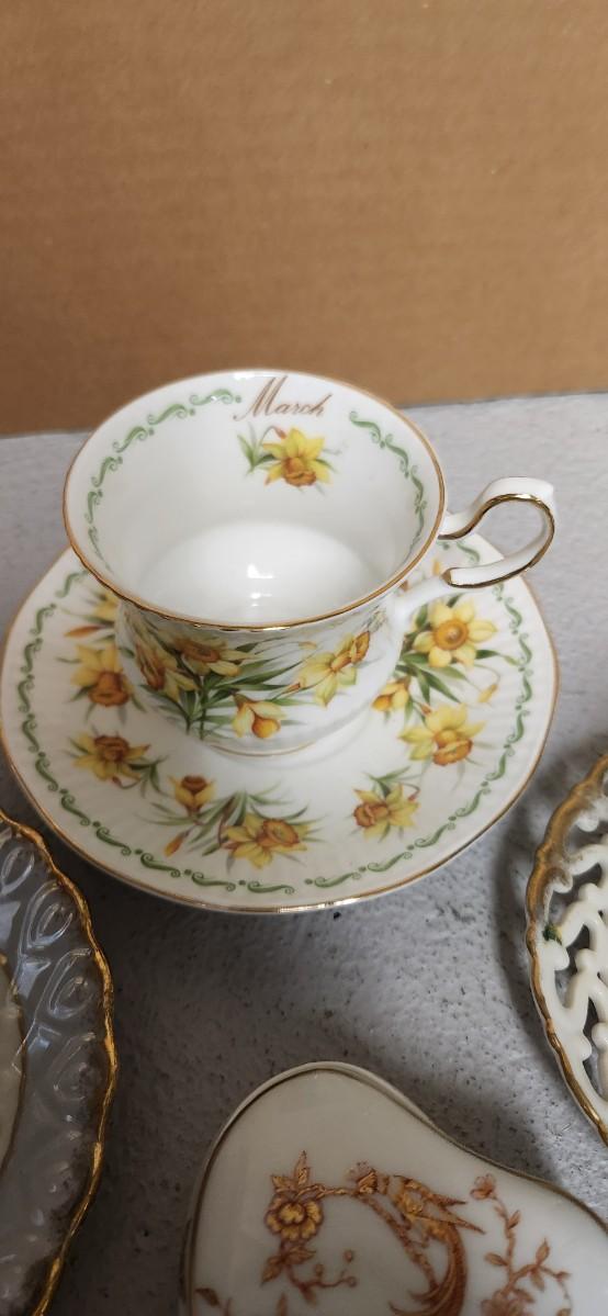 Sale Photo Thumbnail #107: Sweet lot of teacups, a special little reamer, fancy ashtray, darling bell