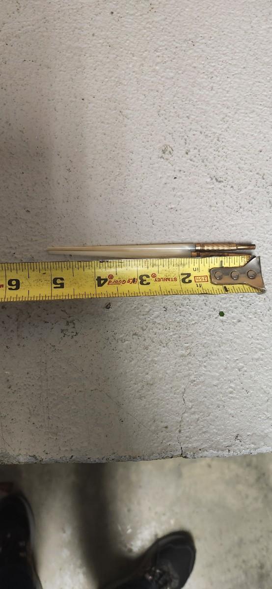 Sale Photo Thumbnail #136: Pair of ladies writing pens that are mother of pearl and gold. MoP letter opener with silver handle.