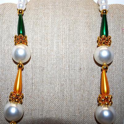 Showy Holiday Style NECKLACE - Marked "Annex Accents" with Green, Gold & Purple Accents and White Globes and Hallmark...