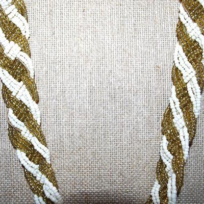 Vintage Heavily Gold & White Beaded and Intertwined NECKLACE - Marked "1946" with Bejeweled Caps and Rope Style Upper &...