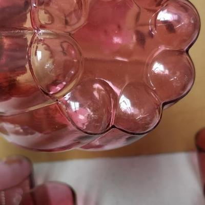 Cranberry pitcher and 6 glasses