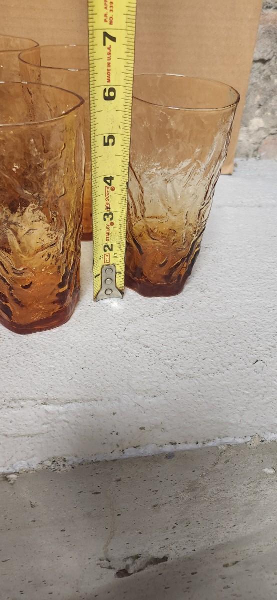 Sale Photo Thumbnail #215: 5 amber Seneca driftwood tumblers and 4 awesome cube glasses...one is chippy