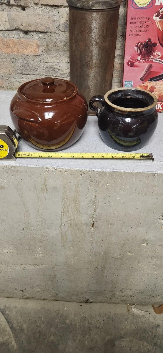 Sale Photo Thumbnail #297: Couple bean pots, a nutcracker, the inside of a big butterchurn and a krumkake iron