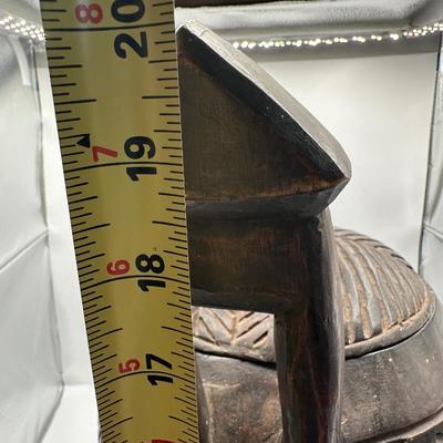 Hand-Carved African Style Wooden Lidded Vessel