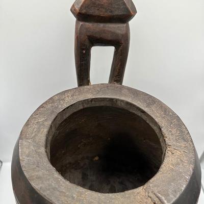 Hand-Carved African Style Wooden Lidded Vessel