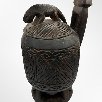 Hand-Carved African Style Wooden Lidded Vessel